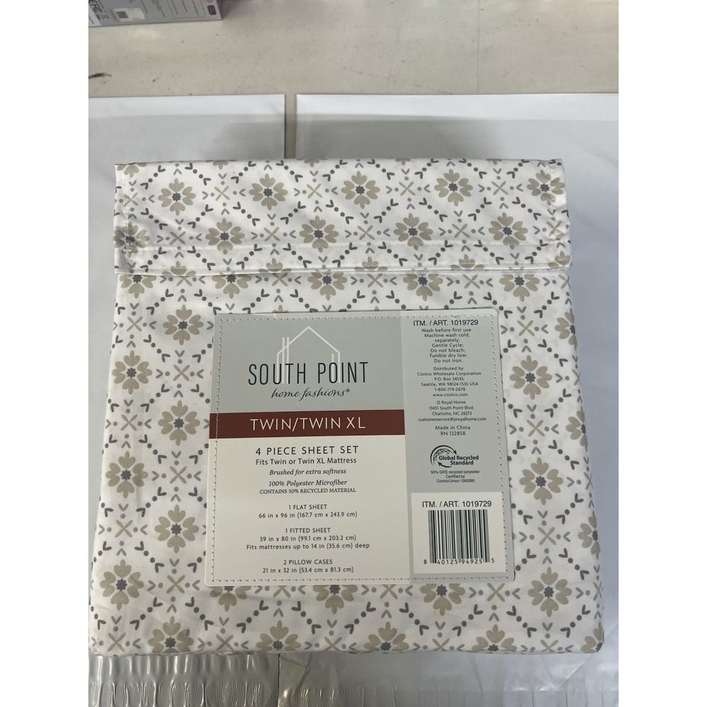 South Point Home Fashions Twin XL Sheet Set 4pc Microfiber Floral Tan 1019729